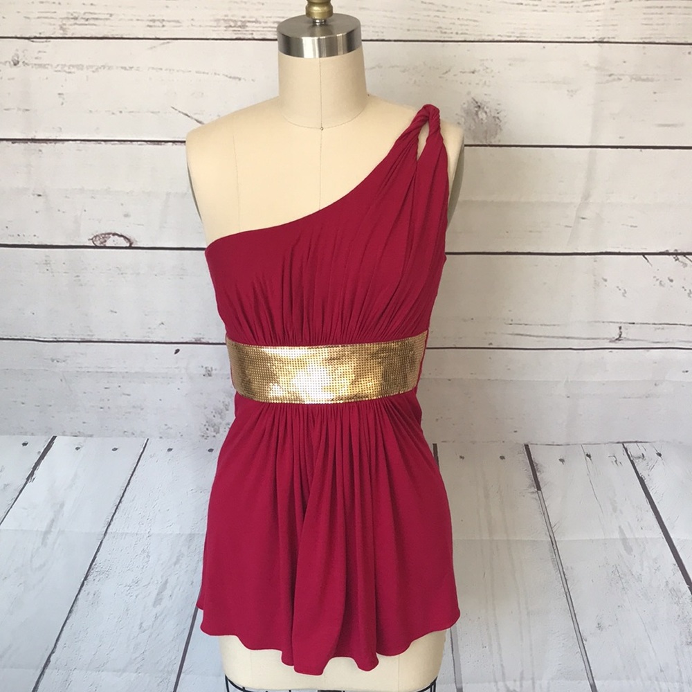 SKY One Shoulder Fuchsia Toga Top Size Small